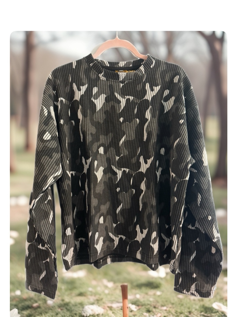 V2 Camo Ribbed Pullover Sweatshirt - Olive & Cream